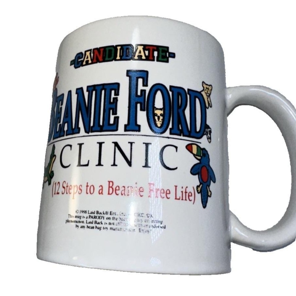 Beanie Ford Clinic/12 Steps To A Beanie Free Life Coffee Mug, 1998 NOS